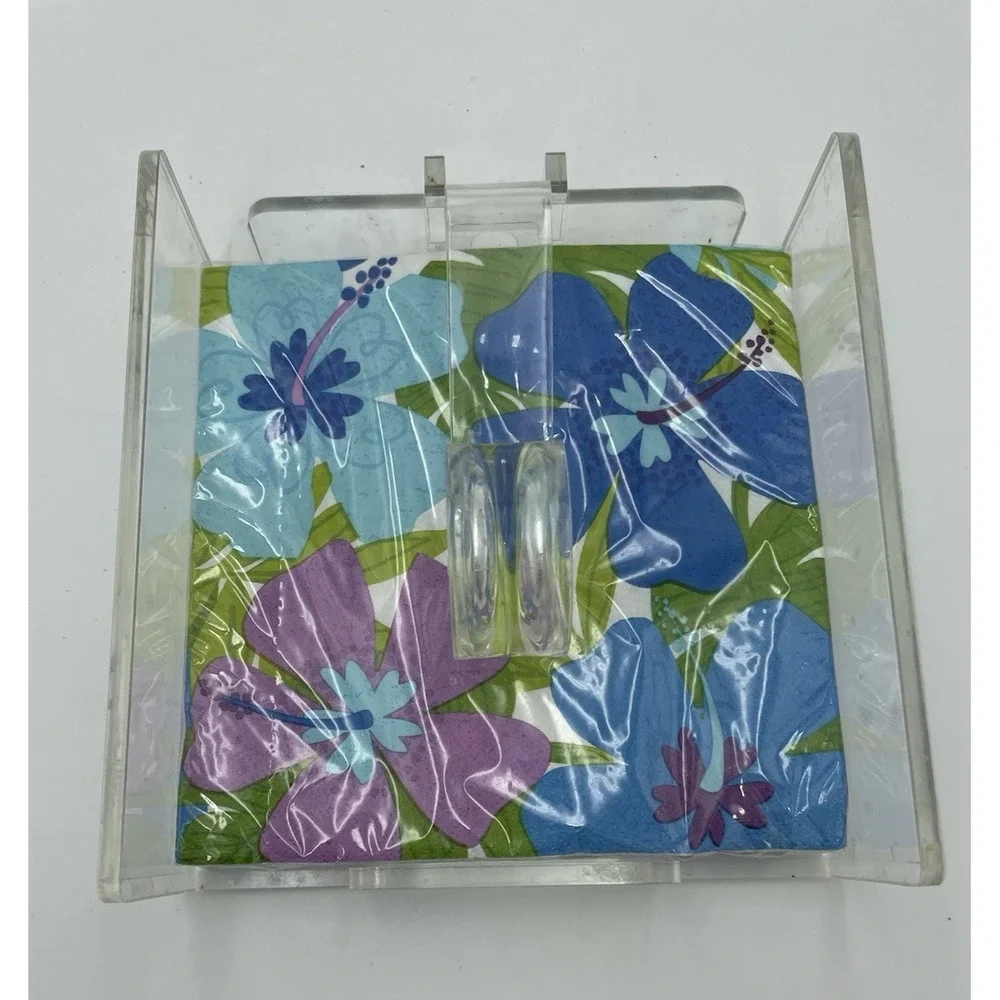 Vintage Acrylic Clear Lucite Luncheon Size Napkin Holder  Wind Catcher & Napkins